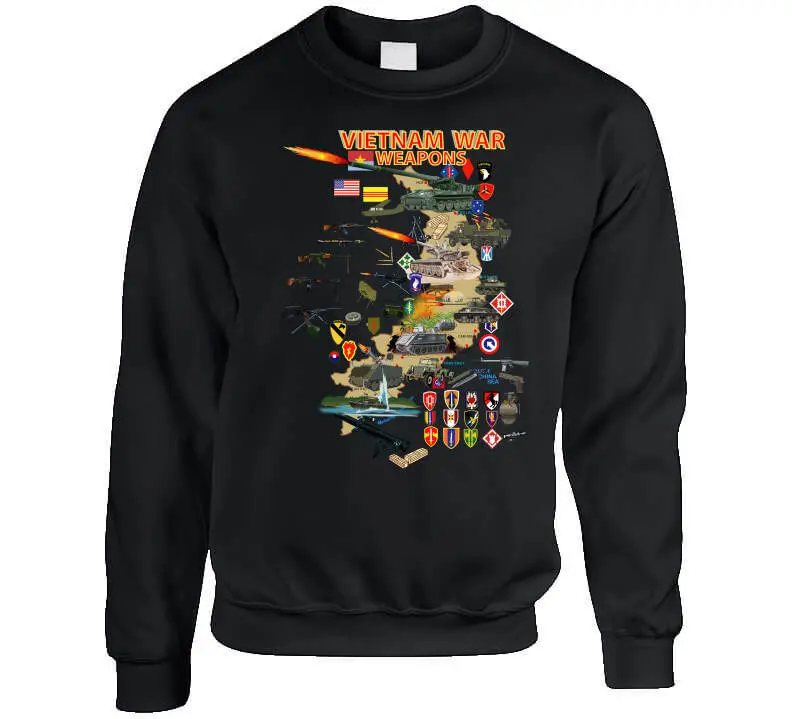 Vietnam Military Units Map T-Shirt Featuring Weapons and Tactical Equipment - Image 6