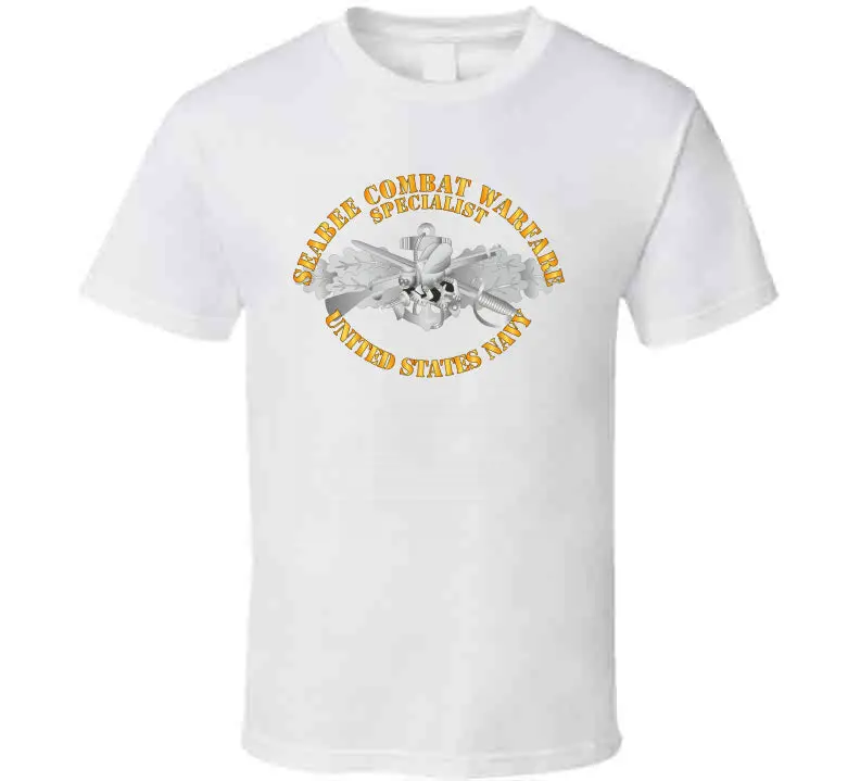 Navy - Seabee Combat Warfare, Specialist Badge, Emblem With Text - T-Shirts - Classic 3