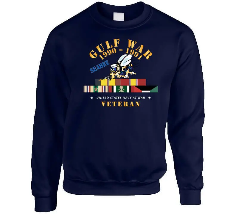 Commemorative Gulf War 1990–1991 T-shirt featuring service ribbons, automotive motif, and U.S. Navy Seabee insignia — premium 300gsm cotton - Image 7