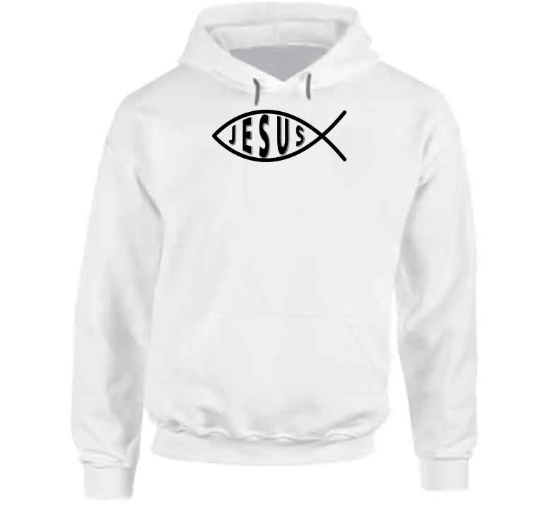 Christian Fish Symbol Hoodie Featuring 'Jesus' Text