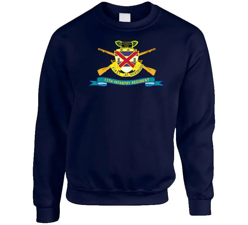 Official 13th Infantry Regiment long sleeve t-shirt featuring distinctive unit insignia (DUI) and brigade ribbon design - Image 10