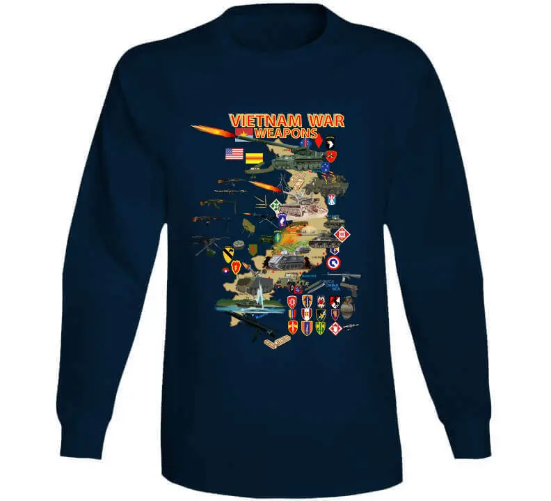 Vietnam Military Units Map T-Shirt Featuring Weapons and Tactical Equipment - Image 13