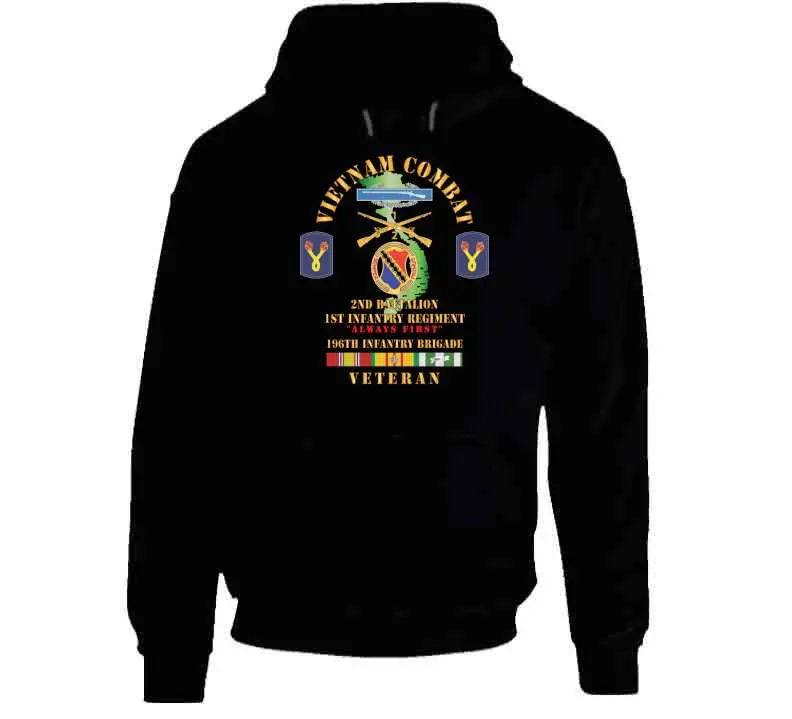 Vietnam Combat Veteran T-Shirt Featuring 'Always First' Motto, DUI Insignia, Combat Infantry Badge, and 196th Infantry Brigade Legacy - Image 23