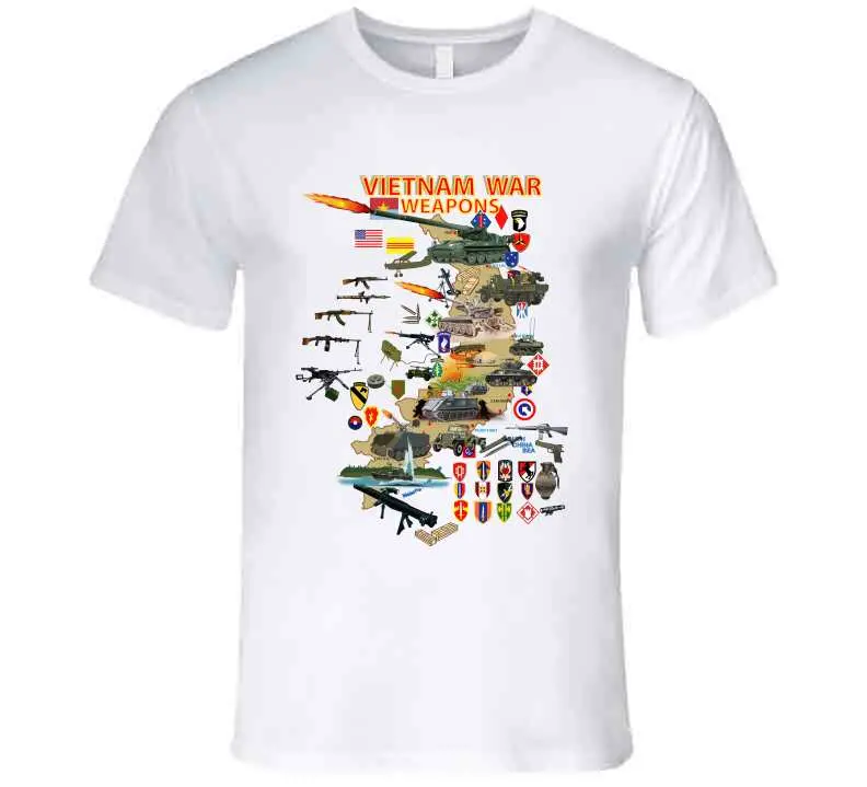 Vietnam Military Units Map T-Shirt Featuring Weapons and Tactical Equipment - Image 20