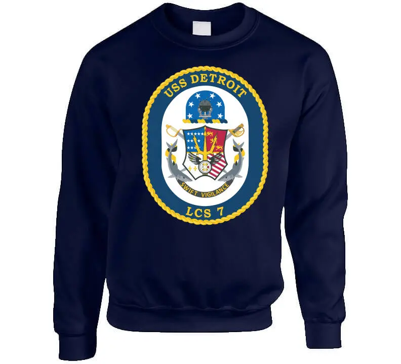 USS Detroit LCS-7 Naval Tribute T-Shirt, Crewneck Sweatshirt, Hoodie & Long-Sleeve Top - Image 6