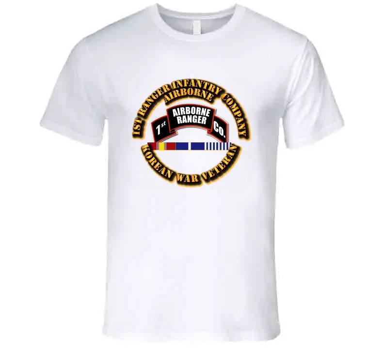 Premium T-shirt honoring the elite 1st Ranger Infantry Company (Airborne) with authentic Korea War service ribbons
