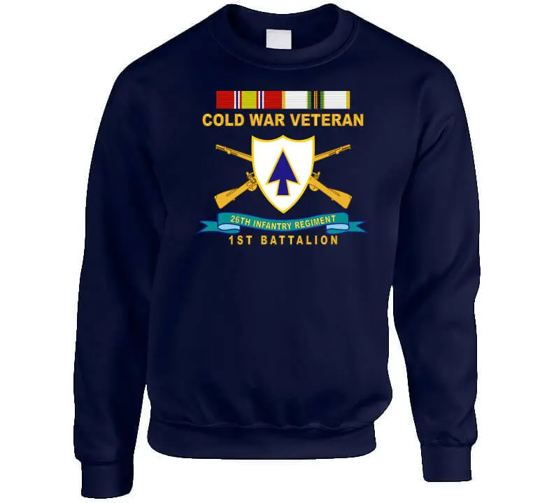 Official 26th Infantry Regiment T-shirt featuring distinctive unit insignia (DUI), bronze service ribbon, and Cold War service emblem for 1st Battalion - Image 7