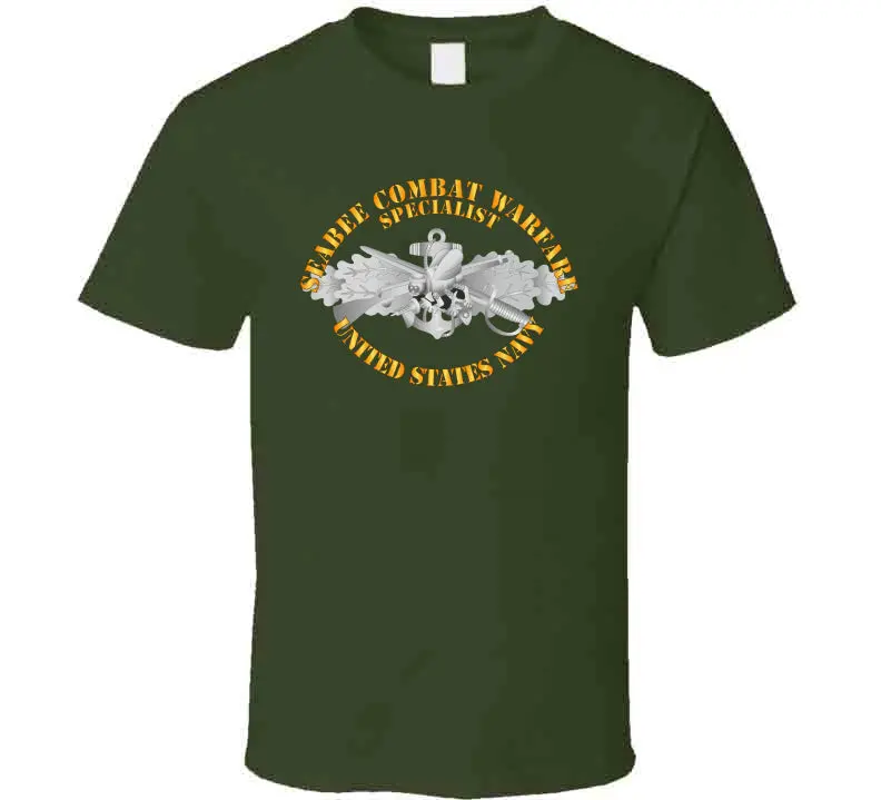 Navy - Seabee Combat Warfare, Specialist Badge, Emblem With Text - T-Shirts - Classic 4