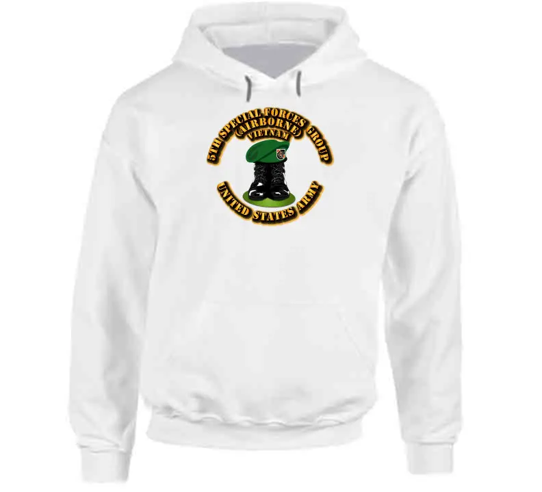 Vietnam War Inspired Hoodie with 5th Special Forces Group Boots and Beret Graphic