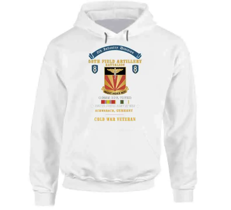 Retro Cold War T-shirt showcasing the 8th Infantry Division scroll and 56th Field Artillery Battalion insignia, commemorating U.S. Army service in Schwabach, Germany - Image 12