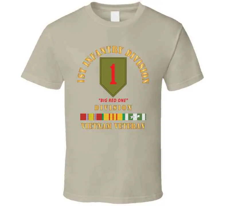Army - Ssi - 1St Infantry Division - Big Red One - Vietnam Veteran W Vn Svc Bar X T Shirt 5