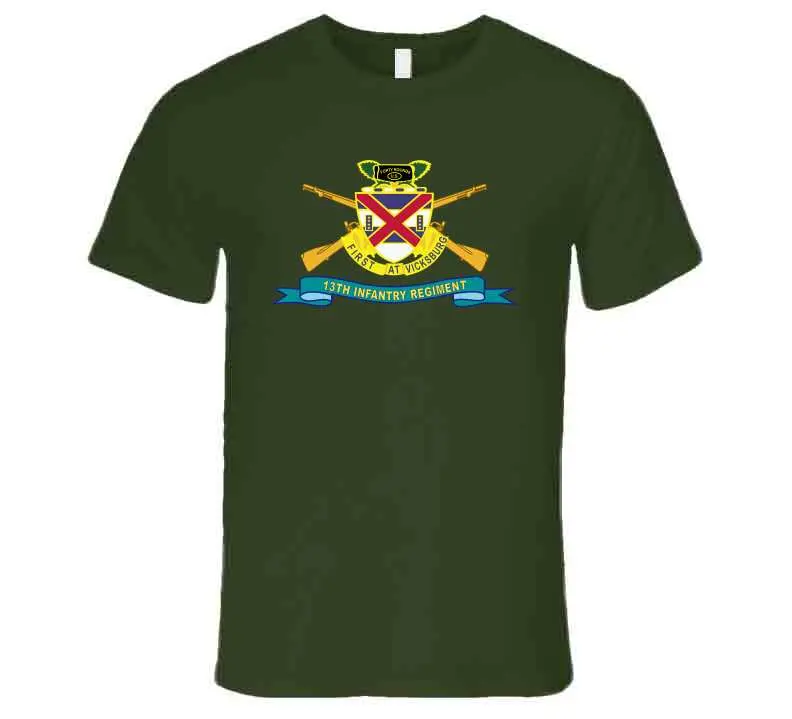 Official 13th Infantry Regiment long sleeve t-shirt featuring distinctive unit insignia (DUI) and brigade ribbon design - Image 18