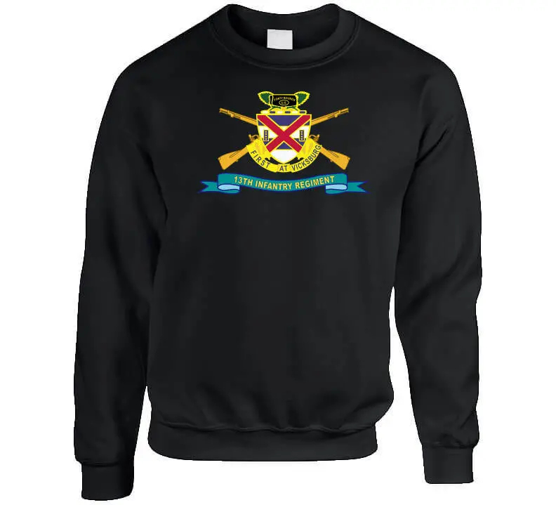 Official 13th Infantry Regiment long sleeve t-shirt featuring distinctive unit insignia (DUI) and brigade ribbon design - Image 9