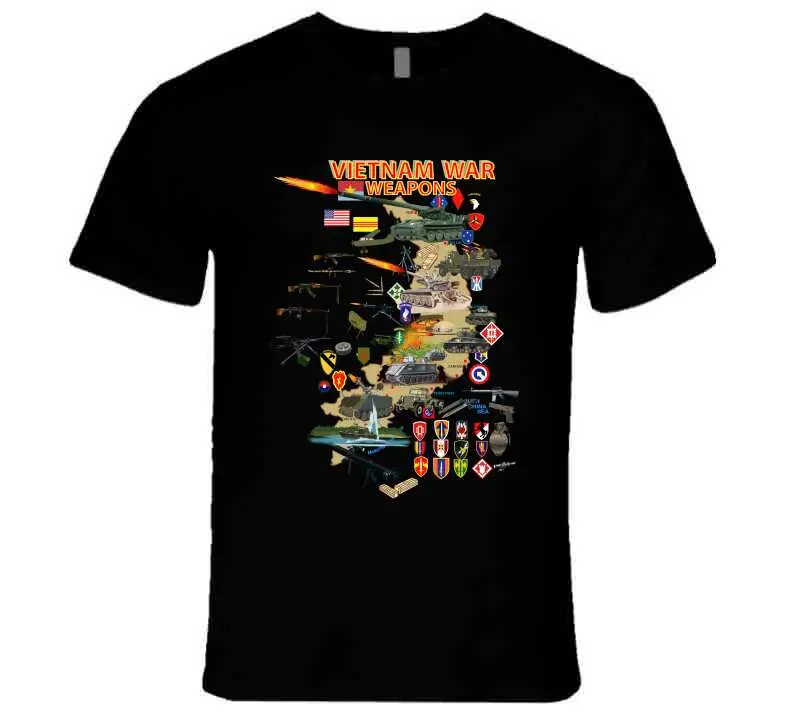 Vietnam Military Units Map T-Shirt Featuring Weapons and Tactical Equipment - Image 17