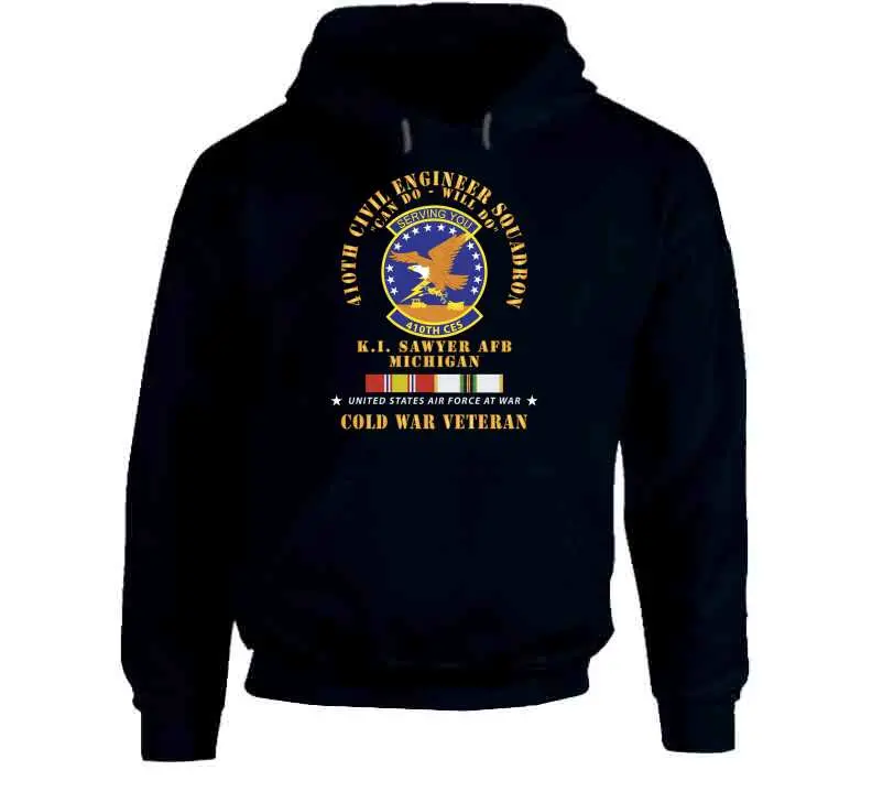 Vintage-inspired USAF 410th Civil Engineer Squadron T-shirt honoring Cold War service at K.I. Sawyer Air Force Base, Michigan — featuring the iconic 'Can Do, Will Do' motto and Cold Service X-300 commemorative styling - Image 11