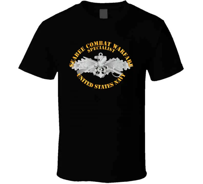 Navy - Seabee Combat Warfare, Specialist Badge, Emblem With Text - T-Shirts - Classic 2