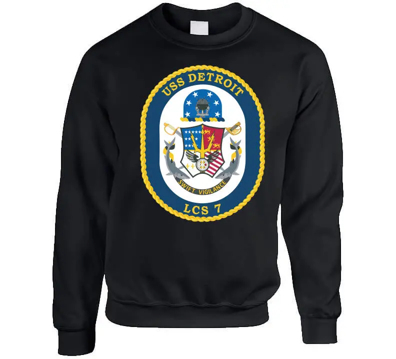 USS Detroit LCS-7 Naval Tribute T-Shirt, Crewneck Sweatshirt, Hoodie & Long-Sleeve Top - Image 7