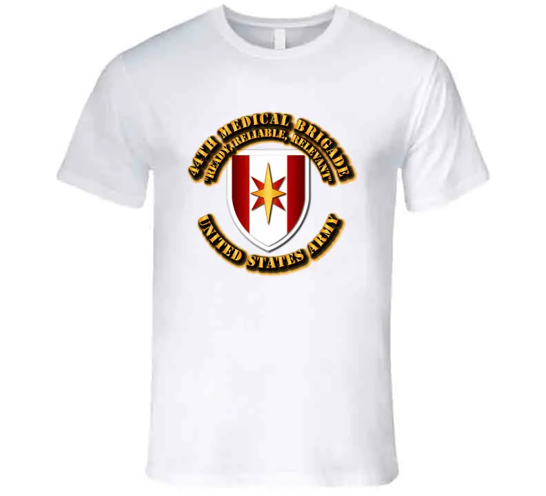 Premium 44th Medical Brigade Shoulder Sleeve Insignia T-Shirt Featuring Official Motto