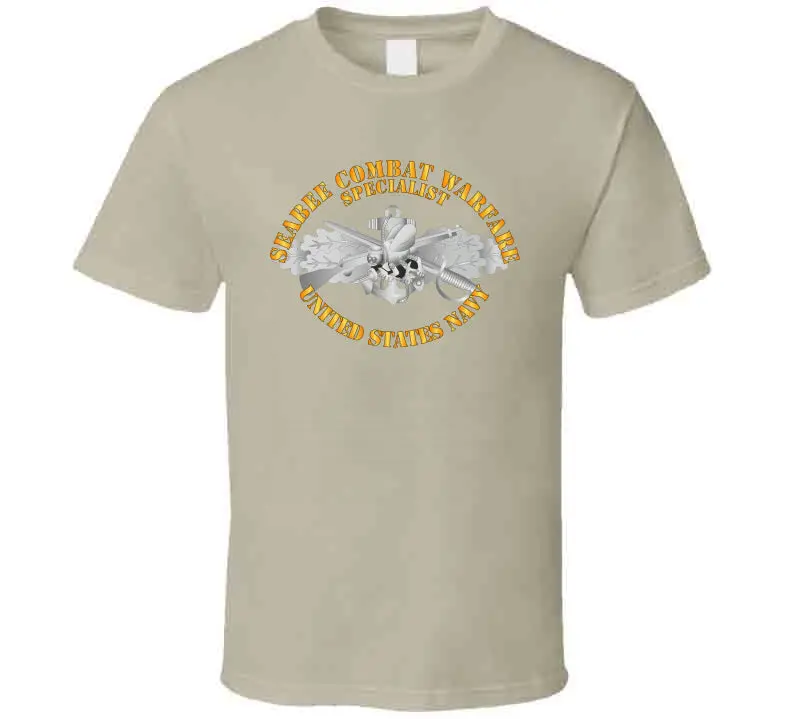 Navy - Seabee Combat Warfare, Specialist Badge, Emblem With Text - T-Shirts - Classic 5