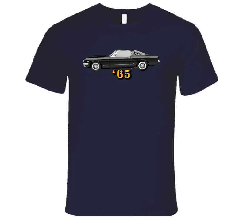 Stylish premium cotton t-shirt featuring a sleek midnight black 1965 Ford Mustang design - Image 4