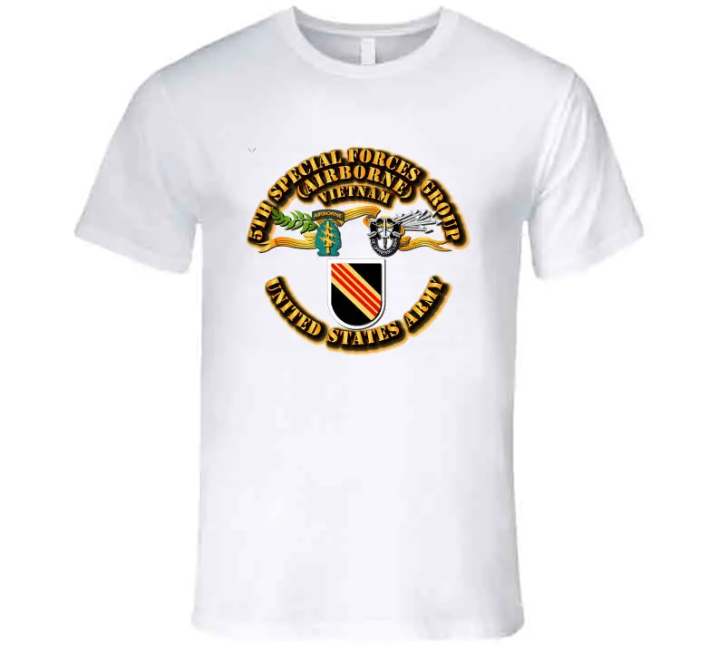 Premium Vietnam-themed T-shirt featuring the 5th Special Forces Group ribbon design
