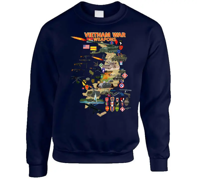 Vietnam Military Units Map T-Shirt Featuring Weapons and Tactical Equipment - Image 7