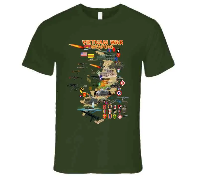 Vietnam Military Units Map T-Shirt Featuring Weapons and Tactical Equipment - Image 18