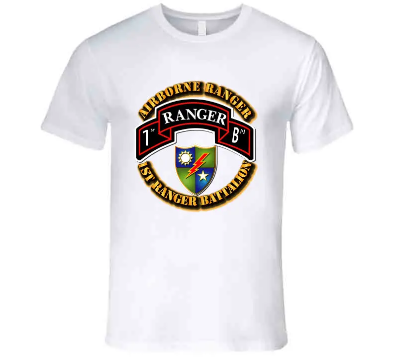 High-Quality Airborne Ranger T-Shirt Featuring Official 1st Ranger Battalion and Special Operations Forces Imagery