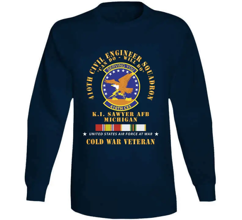 Vintage-inspired USAF 410th Civil Engineer Squadron T-shirt honoring Cold War service at K.I. Sawyer Air Force Base, Michigan — featuring the iconic 'Can Do, Will Do' motto and Cold Service X-300 commemorative styling - Image 14