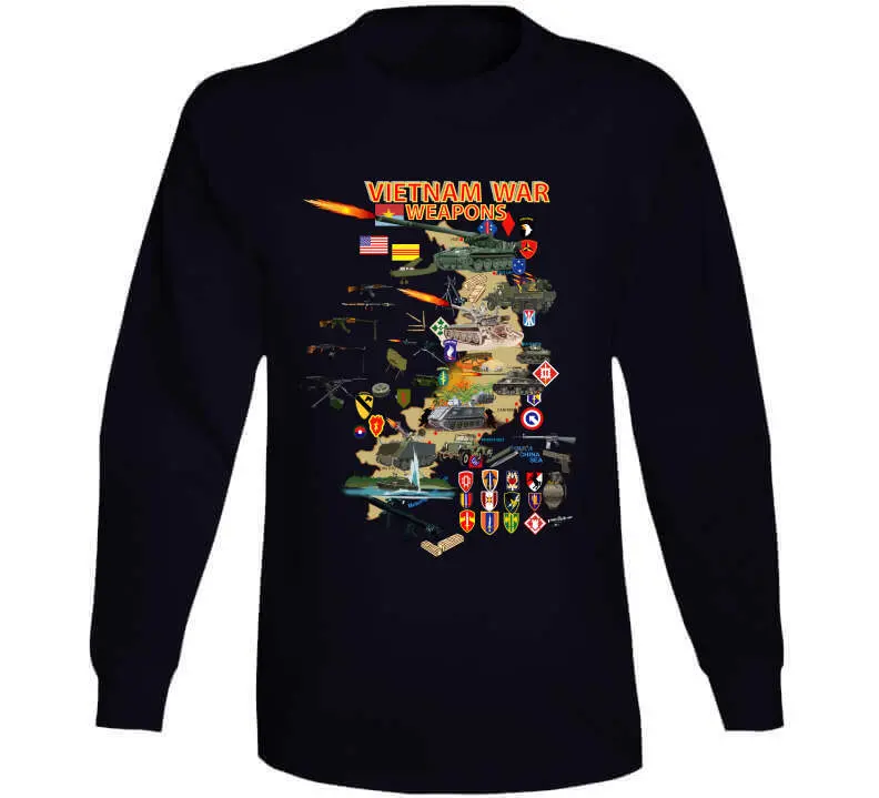 Vietnam Military Units Map T-Shirt Featuring Weapons and Tactical Equipment - Image 12