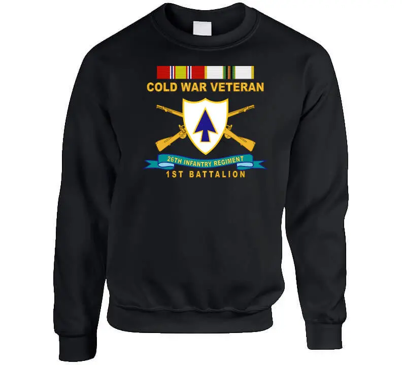 Official 26th Infantry Regiment T-shirt featuring distinctive unit insignia (DUI), bronze service ribbon, and Cold War service emblem for 1st Battalion - Image 6