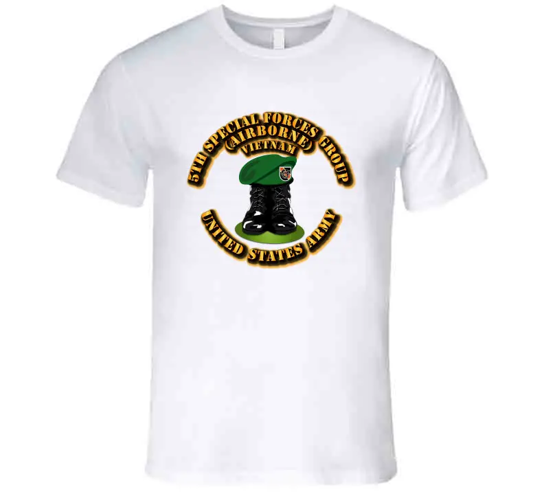 Premium Vietnam War T-Shirt with 5th Special Forces Group Boots and Beret Graphic