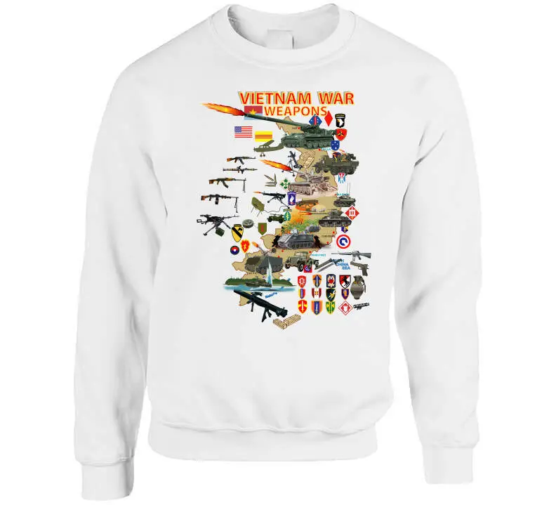 Vietnam Military Units Map T-Shirt Featuring Weapons and Tactical Equipment - Image 8