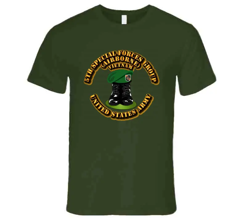 Premium Vietnam War T-Shirt with 5th Special Forces Group Boots and Beret Graphic - Image 3
