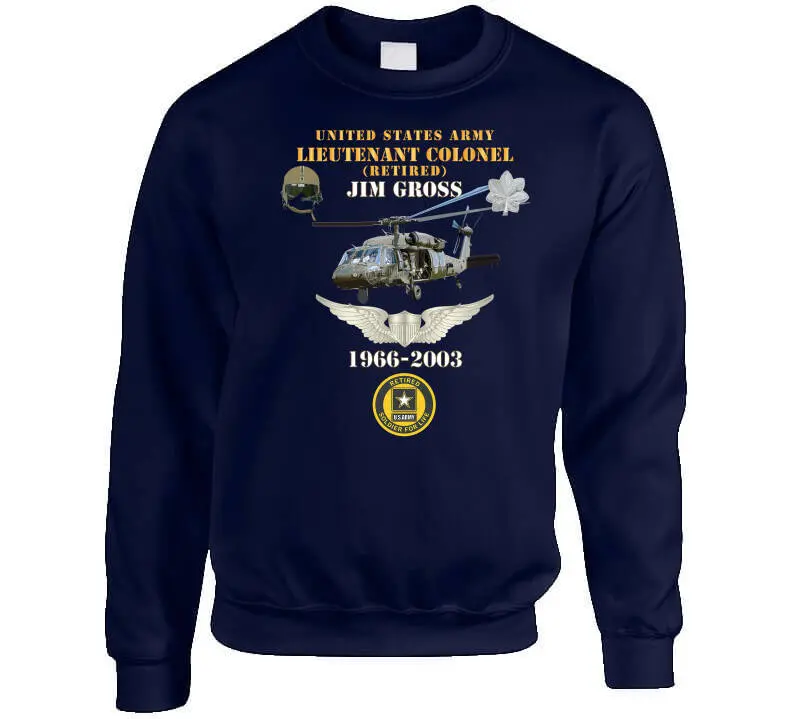 Honor retired US Army Lieutenant Colonel Jim Gross with this premium T-shirt showcasing his UH-60 Black Hawk aviator legacy—'Soldier for Life' service from 1966 to 2003. - Image 8