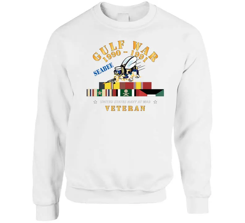 Commemorative Gulf War 1990–1991 T-shirt featuring service ribbons, automotive motif, and U.S. Navy Seabee insignia — premium 300gsm cotton - Image 8