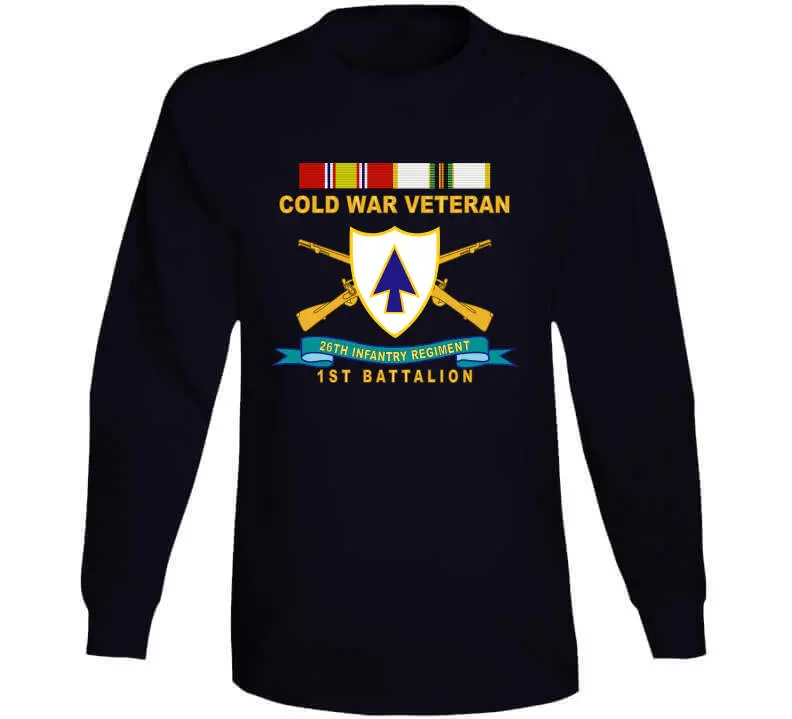 Official 26th Infantry Regiment T-shirt featuring distinctive unit insignia (DUI), bronze service ribbon, and Cold War service emblem for 1st Battalion - Image 12