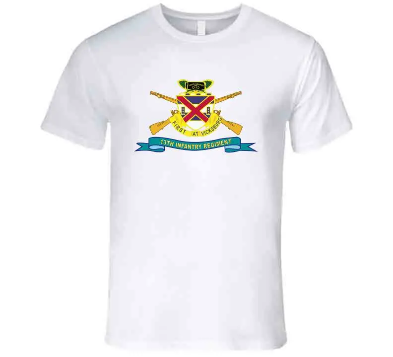 Official 13th Infantry Regiment long sleeve t-shirt featuring distinctive unit insignia (DUI) and brigade ribbon design - Image 20