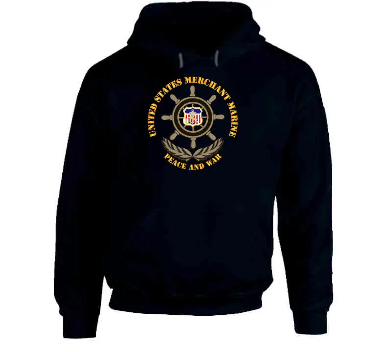 US Merchant Marine 'Peace and War' Hoodie Featuring Vibrant Shield Graphic