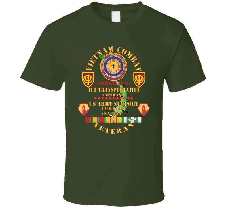 Army - Vietnam Combat Veteran W 4Th Transportation Command, Us Army Support Cmd Saigon W Vn Svc X 300 T Shirt 2