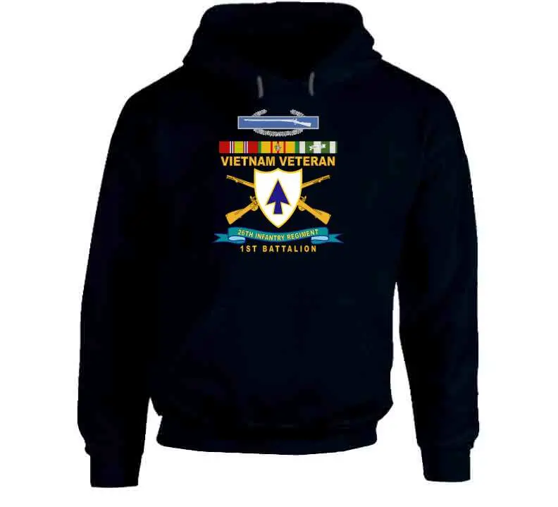 Official 26th Infantry Regiment T-shirt featuring Distinctive Unit Insignia (DUI), Bronze Ribbon, 1st Battalion designation, Combat Infantryman Badge (CIB), Vietnam Service Medal emblem, and 'X300' commemorative detail - Image 10