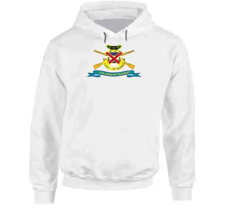 Official 13th Infantry Regiment long sleeve t-shirt featuring distinctive unit insignia (DUI) and brigade ribbon design - Image 14