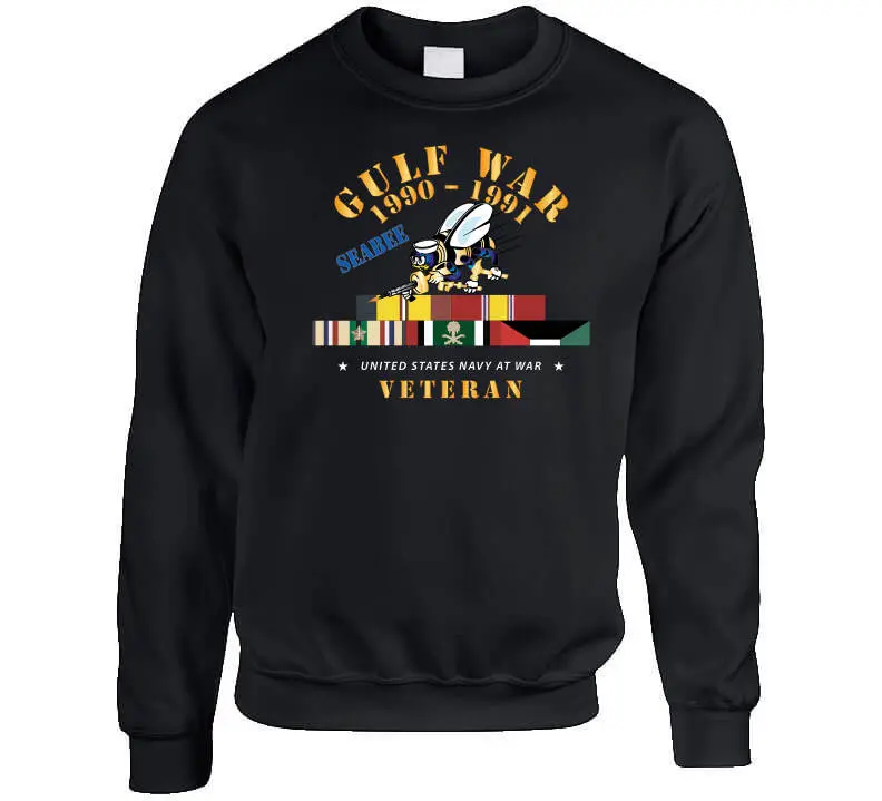 Commemorative Gulf War 1990–1991 T-shirt featuring service ribbons, automotive motif, and U.S. Navy Seabee insignia — premium 300gsm cotton - Image 6