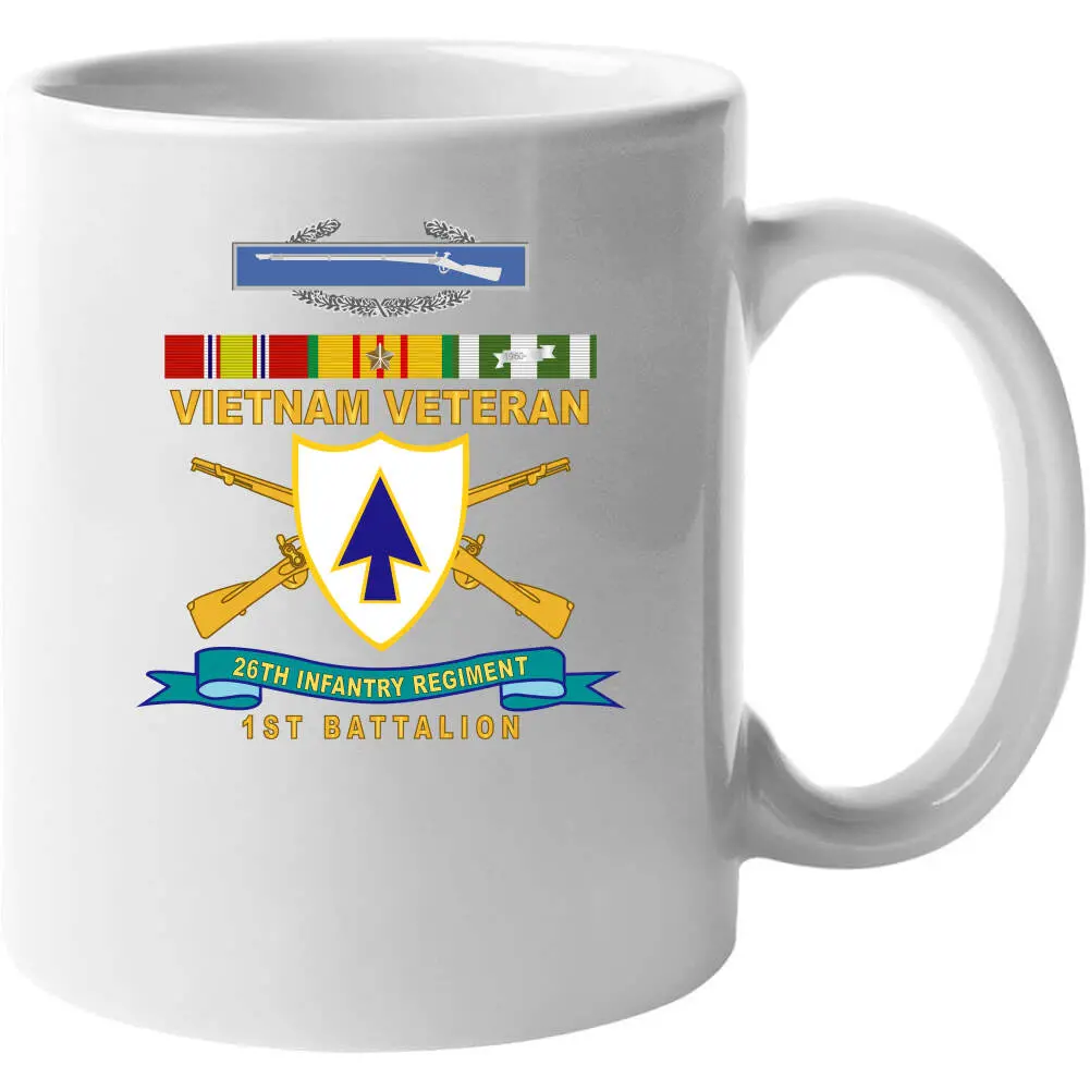 Official 26th Infantry Regiment T-shirt featuring Distinctive Unit Insignia (DUI), Bronze Ribbon, 1st Battalion designation, Combat Infantryman Badge (CIB), Vietnam Service Medal emblem, and 'X300' commemorative detail - Image 16