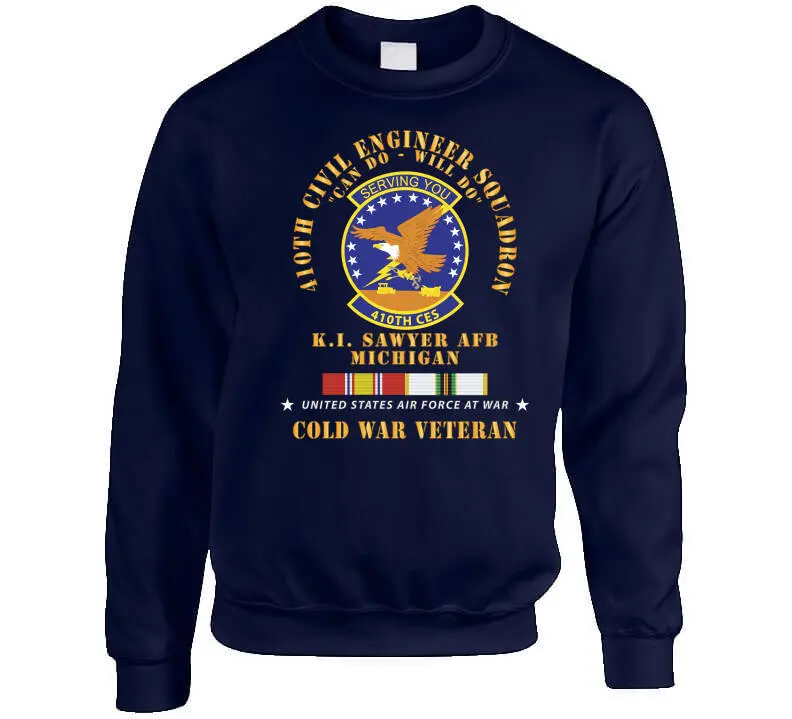 Vintage-inspired USAF 410th Civil Engineer Squadron T-shirt honoring Cold War service at K.I. Sawyer Air Force Base, Michigan — featuring the iconic 'Can Do, Will Do' motto and Cold Service X-300 commemorative styling - Image 8