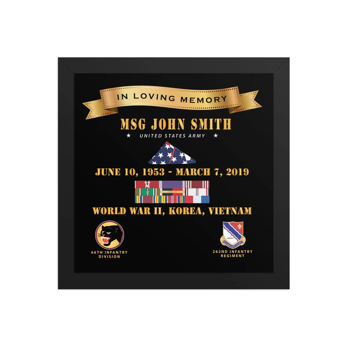 Framed Photo Paper Poster - Army -Template 1 - In Memorial Of - 2025 X 300 2