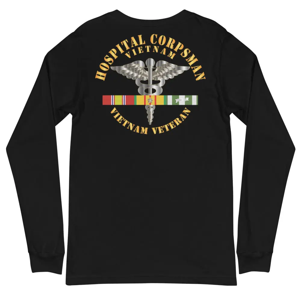 Unisex Long Sleeve Tee Navy - Hospital Corpsman W Vietnam Service Ribbons - Printed On The Back 2