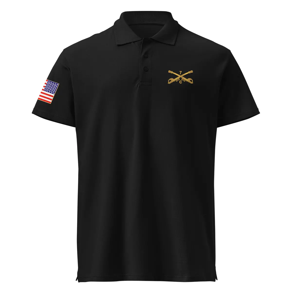 Premium Pique Polo Shirt - Army - C Co, 7Th Cavalry Branch Wo Txt 1