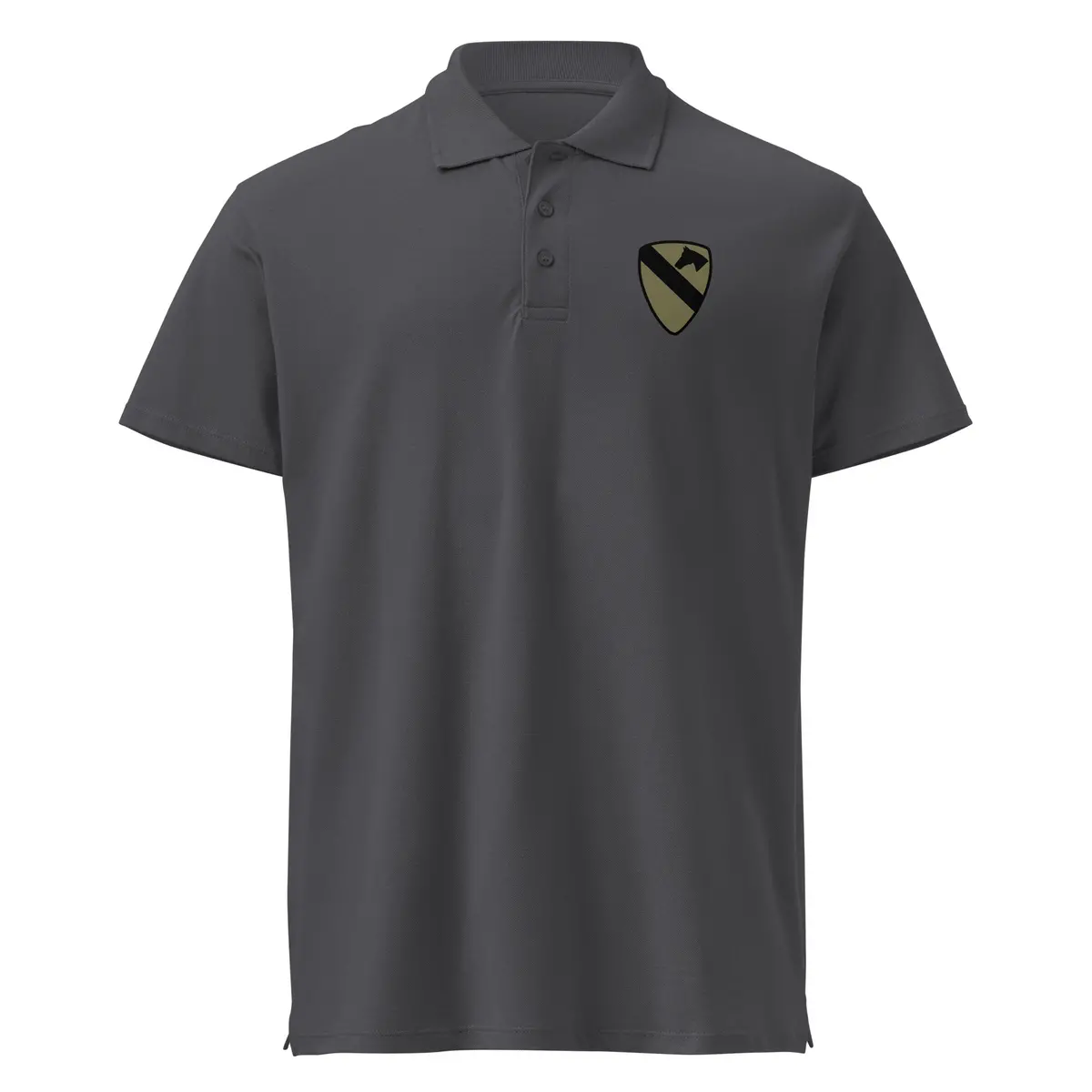High-quality 300gsm pique polo shirt featuring a subdued embroidered 1st Cavalry Division SSI - Image 7