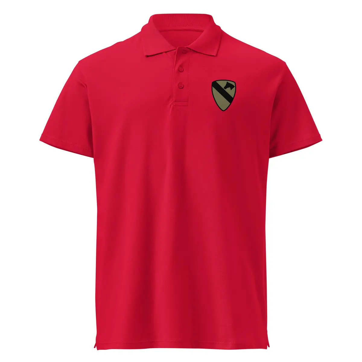 High-quality 300gsm pique polo shirt featuring a subdued embroidered 1st Cavalry Division SSI - Image 5
